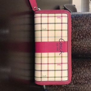 Coach pink plaid wallet